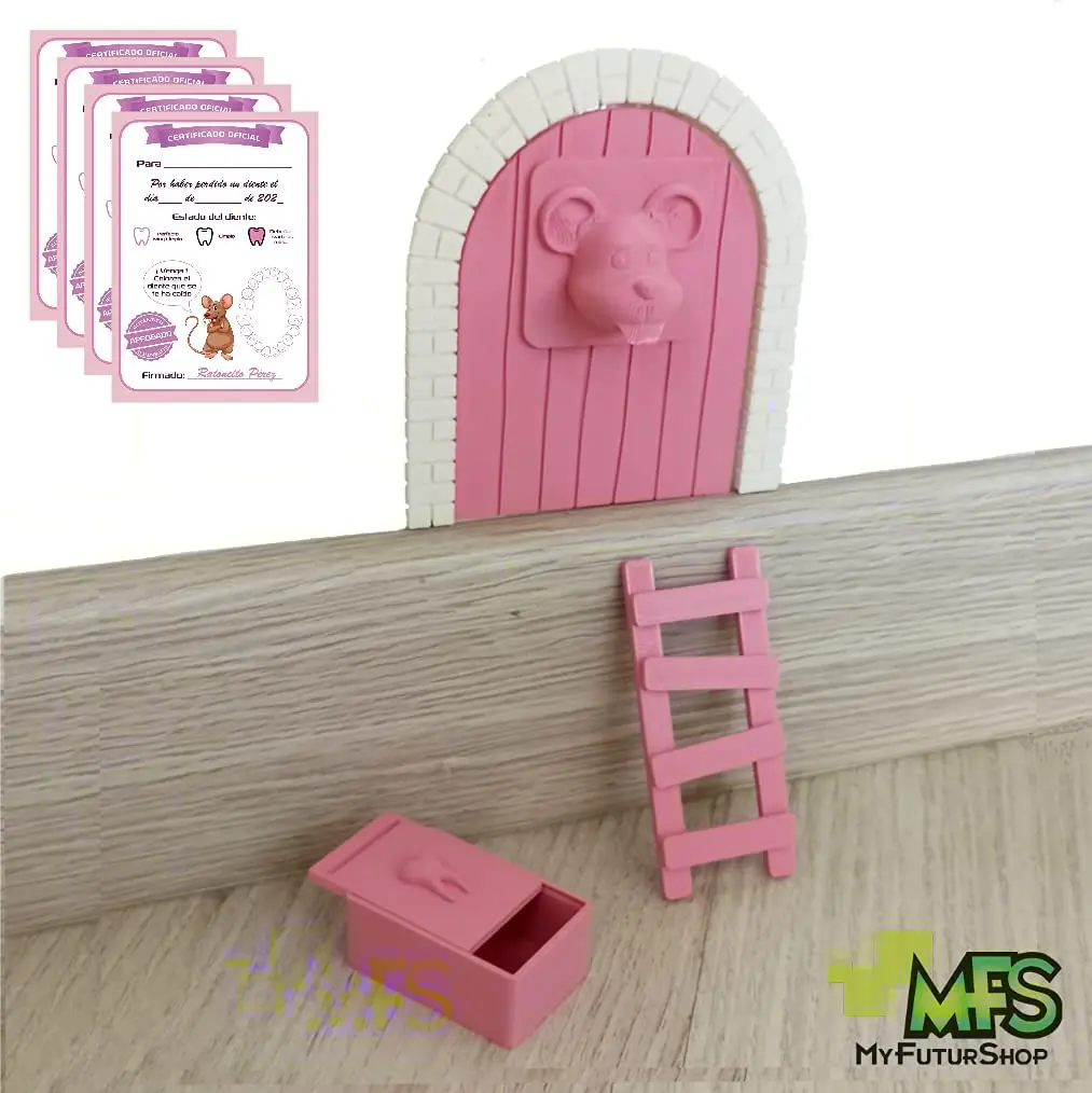 Staircase Original Gift Light Brown Myfuturshop® Mouse Perez Magic Door Tooth Box 4 Clean Tooth Certificates and 2 Frames to Put the Door at Various Heights 