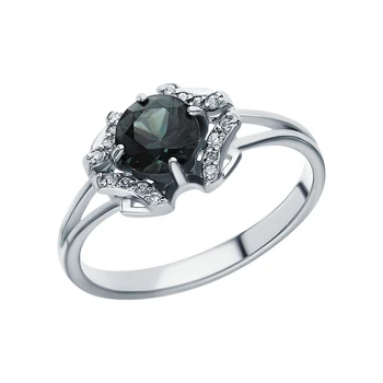 

Silver ring with cubic zirconia and tourmaline imitation sunlight sample 925