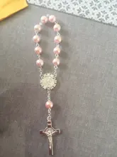 Perla de imitación de cuentas católica Rosario Católico comunión color plata alas colgantes del Crucifijo pulsera lindo regalo