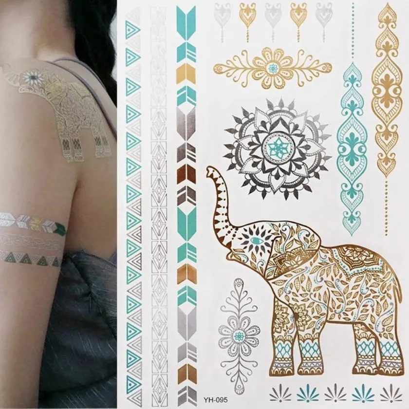 Women Body Art Gold Silver Metallic Tattoo Sticker Chain Bracelet Temporary Tattoo Arm Sleeve Hand Wrist tattoo sticker temporary tattoos tattoo sleeve