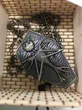 Reloj de bolsillo de cuarzo para hombre, colgante de cadena con calavera antigua, pesadilla antes de Navidad, de bronce, relojes bolsillo Vintage