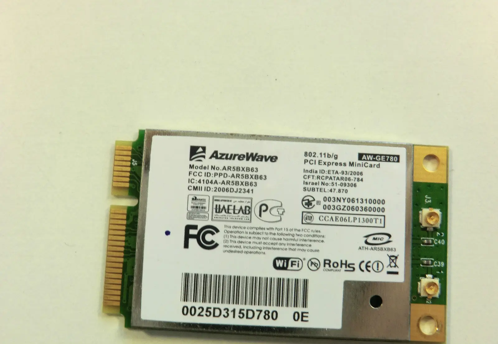 MSI VR630X MS1672 MINI PCI-E WIRELESS WIFI карта AW-GE780 926J017183 | Компьютеры и офис