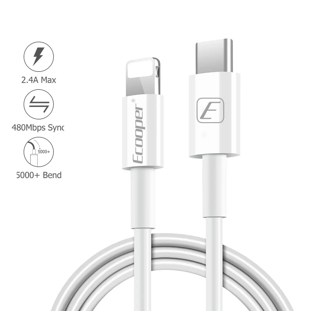 Сертифицированный кабель Ecooper MFi типа с для освещения 2.4A для iphone X XS XR XS MAX для iPad для iPod для iphone 7 - Цвет: Type-C to Light-ning