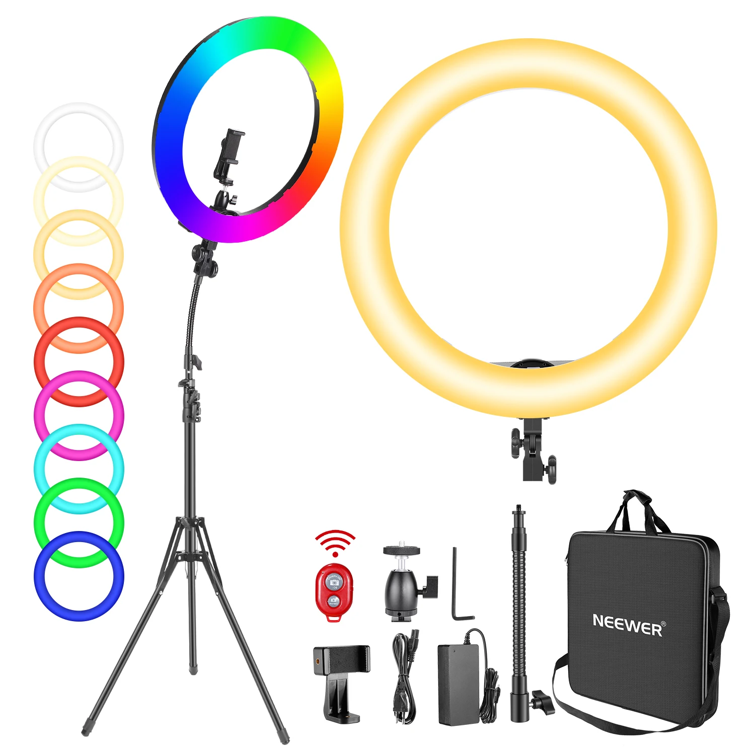 Neewer 18-inch RGB Ring Light with Stand, Dimmable Bi-Color CRI 97