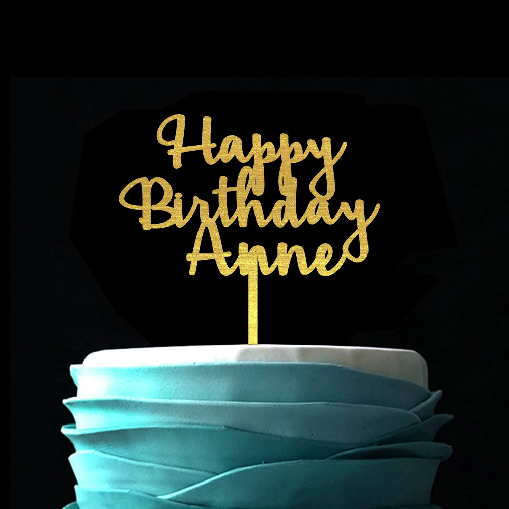 

Personalized Calligraphy Name Birthday Cake Topper Gold Wooden Cake Topper Happy Birthday Cake Topper Custom Name Age