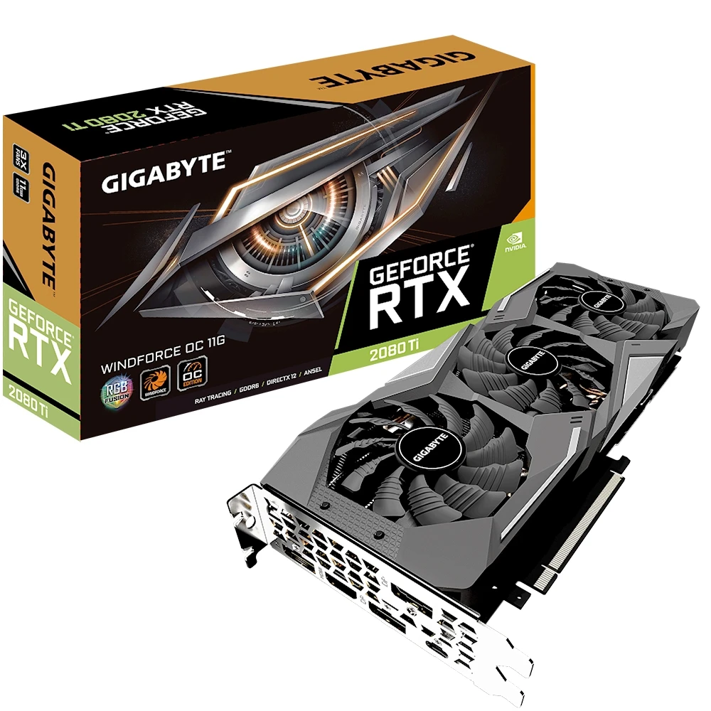Видеокарта Gigabyte WindForce nVidia GeForce RTX 2080 Ti 1545MHz 11264MB 14000MHz 352 bit RTL [GV-N208TWF3-11GC]