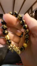 Pulsera de Feng Shui con cuentas de obsidiana, pulsera negra con abalorios de piedra obsidiana, con símbolo de Pixiu, pulsera de la buena suerte, para hombres y mujeres