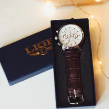 LIGE-Reloj ejecutivo de lujo para hombres, cronógrafo de cuarzo, con correa de cuero e indicador de fecha, estilo casual, a la moda, marca superior, con caja