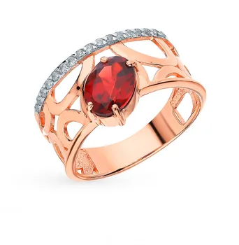 

Gold ring with cubic zirconia and Garnet sunlight sample 585