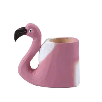 

Pink flamingo shape wood pen holder 11.3x10.9cm-1
