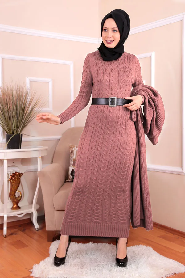 Conjunto de Vestido de punto para mujer, traje de punto Hijab, ropa musulmana islámica, cárdigan largo, otoño e invierno, 2 piezas, novedad