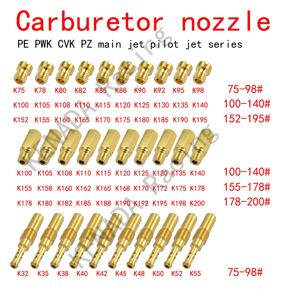 10/20 Pcs Mortorcycle Carburetor nozzle Main Jets and Slow Pilot Jets for KEIHIN OKO KOSO CVK PE PWK Carb Brass Jet Kit10PCS Car