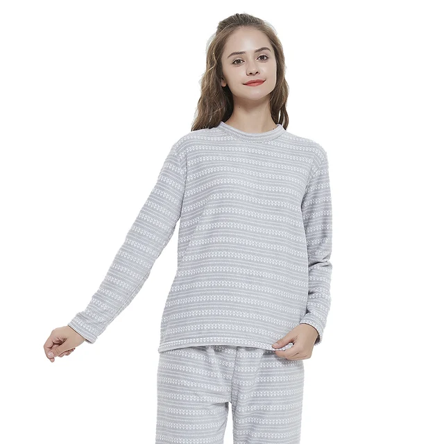 PimpamTex - Women's Autumn Winter Coral Long Sleeved Pyjama Set, Warm Winter Coral Printed Pyjama Set, Perfect Christmas Gift Maina gris