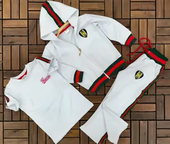 

2020 Boys Girls three Clothing Sets Kids Boys Button Letter Bow Suit Sets Children Jacket + Pants + tshirt 3 pcs Clothing Set