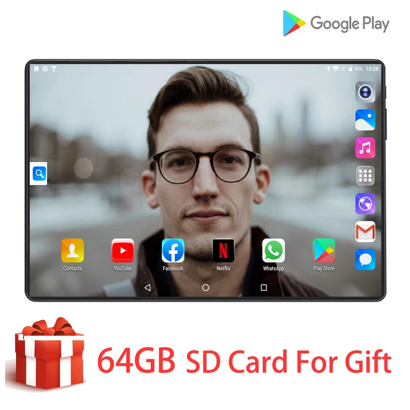 

Global Version Tempered Glass 2.5D 10 inch Tablet PC Android 9.0 Octa-Core 4G LTE 128G ROM 1280*800 IPS 3G 4G LTE Tablet 10.1