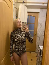 EIFER-Body de leopardo para mujer, Body Sexy ajustado, traje de cuello alto de manga larga, mono estampado