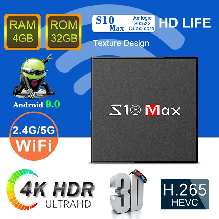 S10 max Android 9,0 tv Box Amlogic S905X2 4 Гб 64 Гб 1080P 4K 2,4+ 5g wifi Google Store Netflix Youtube 4 ГБ 32 ГБ телеприставка IP tv