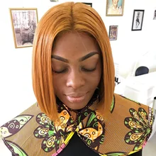 Jengibre Bob corto pelucas de cabello humano Rubio transparente peluca con malla frontal 13*1 Remy peruano recto naranja malla con división frente pelucas de cabello