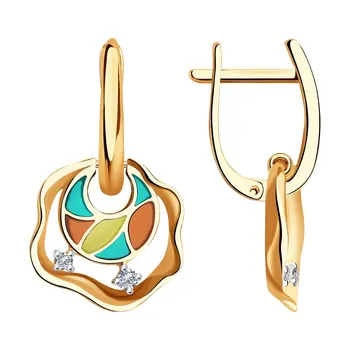 

Sokolov gold drop earrings with stones with diamonds, fashion jewelry, 585, women's male, long earrings