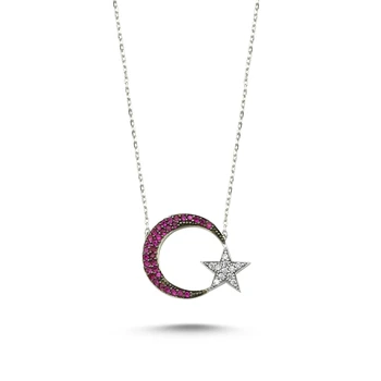 

KUTAYDAN Zircon Cubic Zirconia Moon Star Necklace 925 Sterling Silver