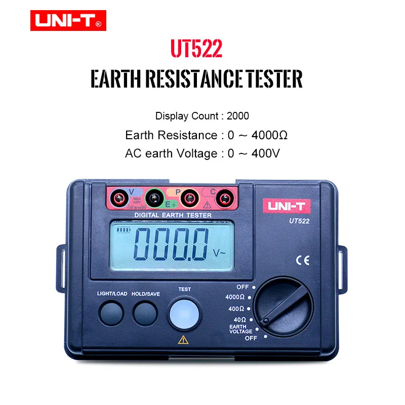 UNI T UT522 Digital Earth Ground Meter 0 400V 0 4000 Ohm AC Insulation