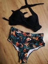 Bikini femenino con cuello Halter y cintura alta, traje de baño con cuello halter y cintural alta con estampado floral en talla XXL
