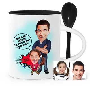 

Father's Day Custom Santa Claus Girl Cartoon Black Spoon Mug Cup-2