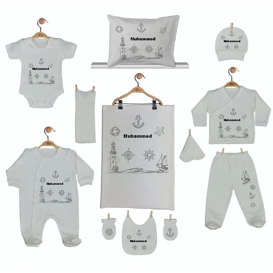 

Hospital Output Set New Born Baby Boy set 11 Piece set 100 Cotton Production Custom Name lettering Custom Pouch Baby kit 2021 summer