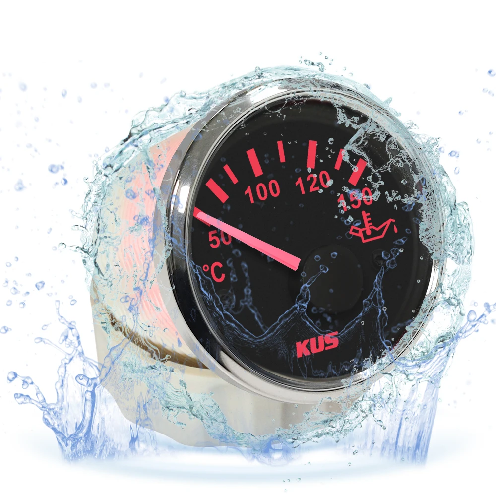 KUS 52mm 오일 온도 게이지 미터 50-150 ℃ 방수 표시등, 자동차, 보트, 선박용, 빨간색과 노란색으로 제공 가능