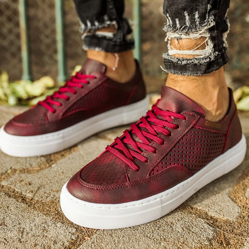 Chekich Sneakers voor heren Bordeauxrood Kunstleer Veters 2021 Mode Unisex  Nieuw Model Vrijetijdsschoenen Bruiloft Formele Sport Lichtgewicht Hoge  kwaliteit Witte Basis Lucht Ademend Flexibele Platte Comfortabele Pakke| |  - AliExpress