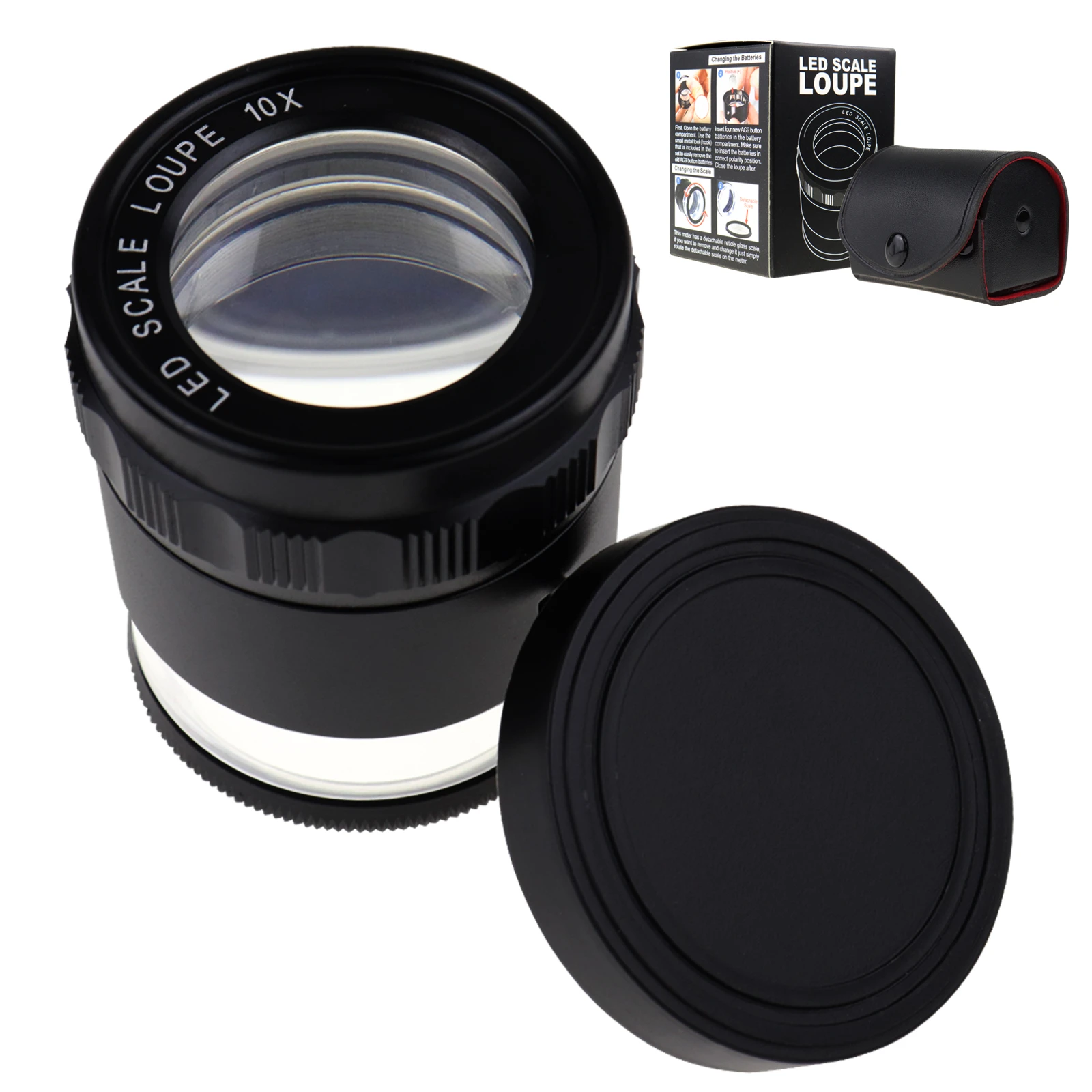 Magnifier Scale Loupe 10x Magnification 8 LED Light 25mm Field of View