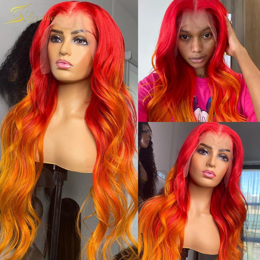 Ombre Red Burgundy Ginger Orange Colored Deep Wave Frontal Wig Hd  Transparent Lace Full 613 Lace Front Wig Blonde Pre Plucked - Lace Wigs -  AliExpress