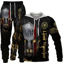The Lionr Warrior 3D Printed Men's Hoodies/Pants/ Sweatshirt Set Fashion Men's Lion Tracksuit Autumn Winter Men's Clothing Suit