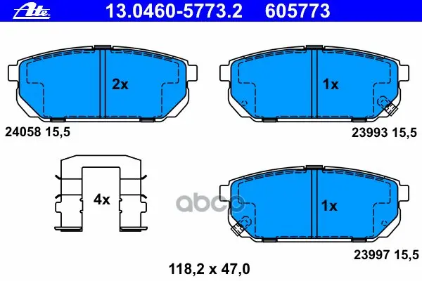 Колодки Тормозные Дисковые Задн, Kia: Sorento I 2.4/2.5 Crdi/3.3 V6/3.5 V6 02- Ate арт. 13.0460-5773.2