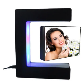 

E Shape Electronic Magnetic Levitation Floating Photo Frame With LED Lights Mini Photo Frame Can Be Used In Office And Home