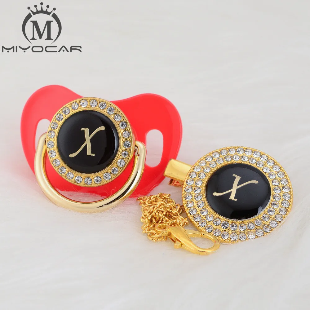 MIYOCAR имя инициалы Письмо X Элегантный Серебряный bling соска и пустышка Клип BPA бесплатно пустышка bling уникальный дизайн SGS пройти LX