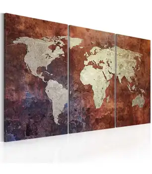

Picture-world map color rusty metal-Triptych
