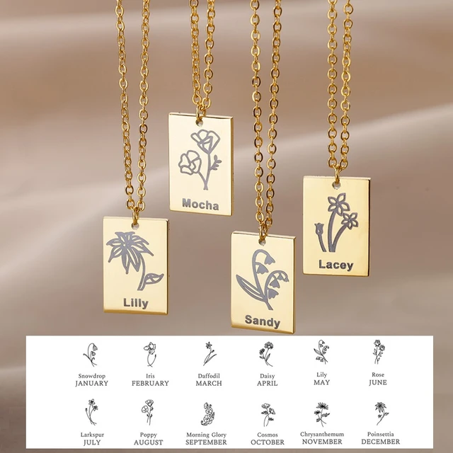 Wholesale Personalized Birth Month Flower Necklace, Mother Day Jewelry,  Name Necklace With Birth Flower, Gift For Friends, Poppy Flower, Sunflower  for your store