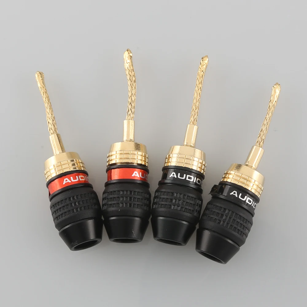 4x Red Copper HIFI Speaker Cable Spade Amp Terminal Connector Plug 