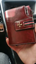 Cartera pequeña de cuero con cera de aceite para mujer, billetera pequeña de alta calidad con cremallera y broche, tarjetero