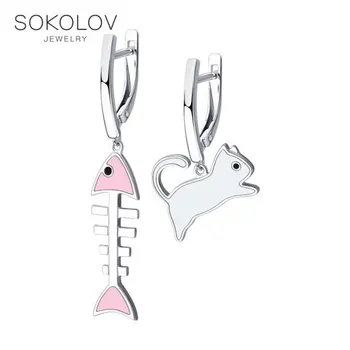 

Drop Earrings with stones SOKOLOV from silver with enamel fashion jewelry 925 women's/men's, male/female, long earrings, women's male