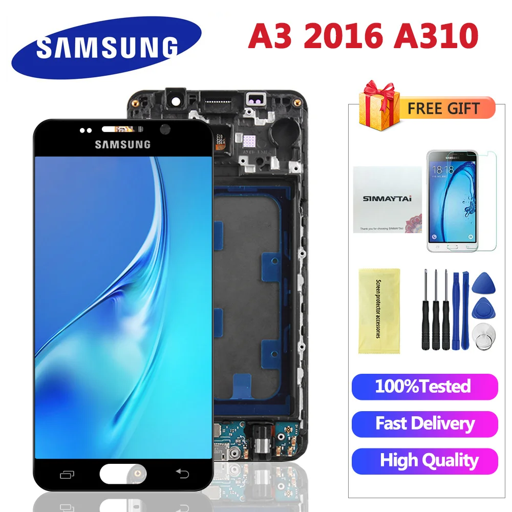 A310 ЖК дисплей для Samsung Galaxy A3 2016 с сенсорной панелью дигитайзер A310F рамкой Замена