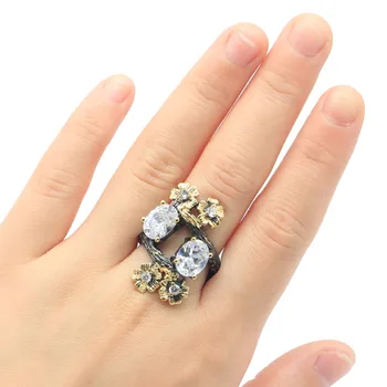 

21x17mm Punk Hollow Vintage Created birght Cubic Zirconia Gift For Woman's Jewelry Black Gold Silver Rings Dating