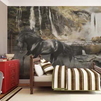 

Wall mural-Black Horse and waterfall-350x270 cm
