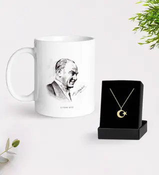 

Personalized Ataturk Themed Mug And Moon Star Necklace Gift Seti-10