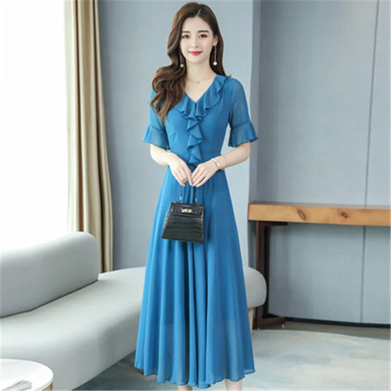Chiffon dress 2020 Korean summer new fashion V