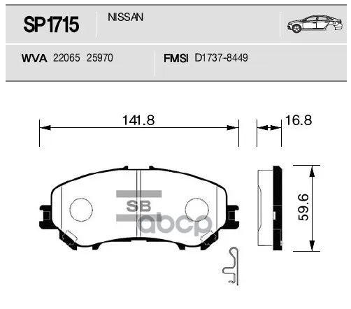 Колодки Тормозные Nissan Qashqai /X-Trail 14- Передние Sangsin Brake Sp1715 Sangsin brake арт. SP1715