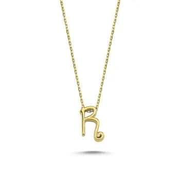 

Angemiel 925 Silver-R-Letter Ghost Pendant-Gold Plated