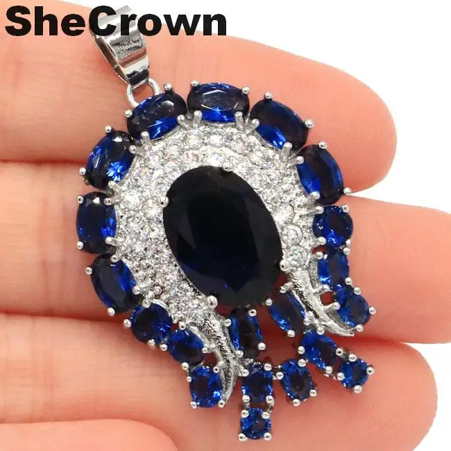

43x26mm Stunning Big Size Created Tanzanite Natural CZ Gift Silver Pendant