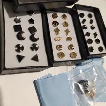 LUXUKISSKIDS 6 par/bolsa pendientes de botón pendientes de acero inoxidable, pendientes para las mujeres conjunto de joyería de moda de oro negro pendiente para hombres brincos